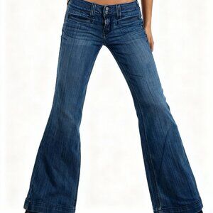 Ariat Women's Blue Embroidered Low Ride Bootcut Jeans Denim Trousers Size M